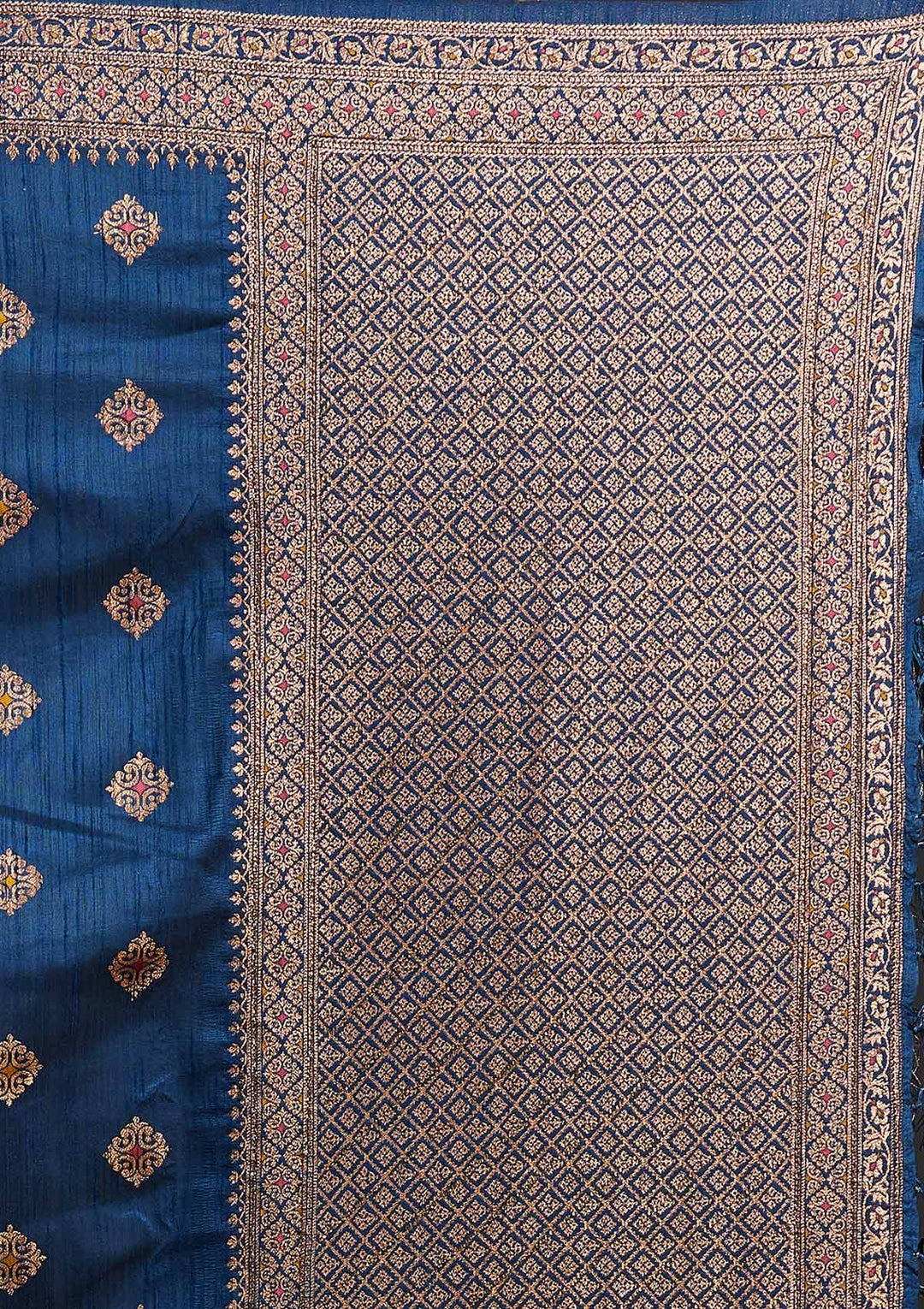 Peacock Blue Zariwork Raw Silk Designer Saree - koskii
