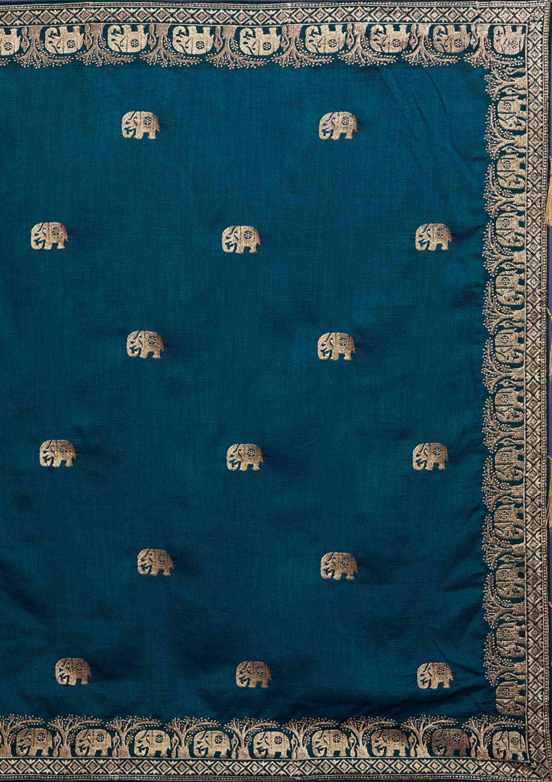 Peacock Blue Zariwork Raw Silk Saree-Koskii