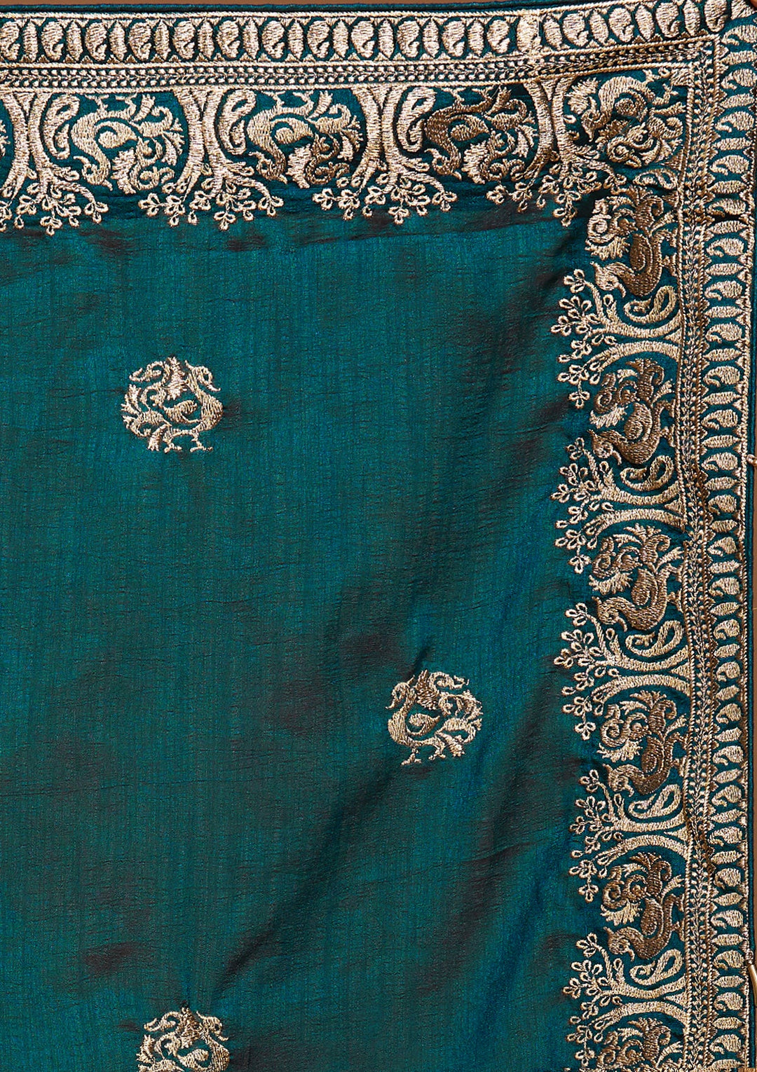 Peacock Blue Zariwork Raw Silk Saree - Koskii