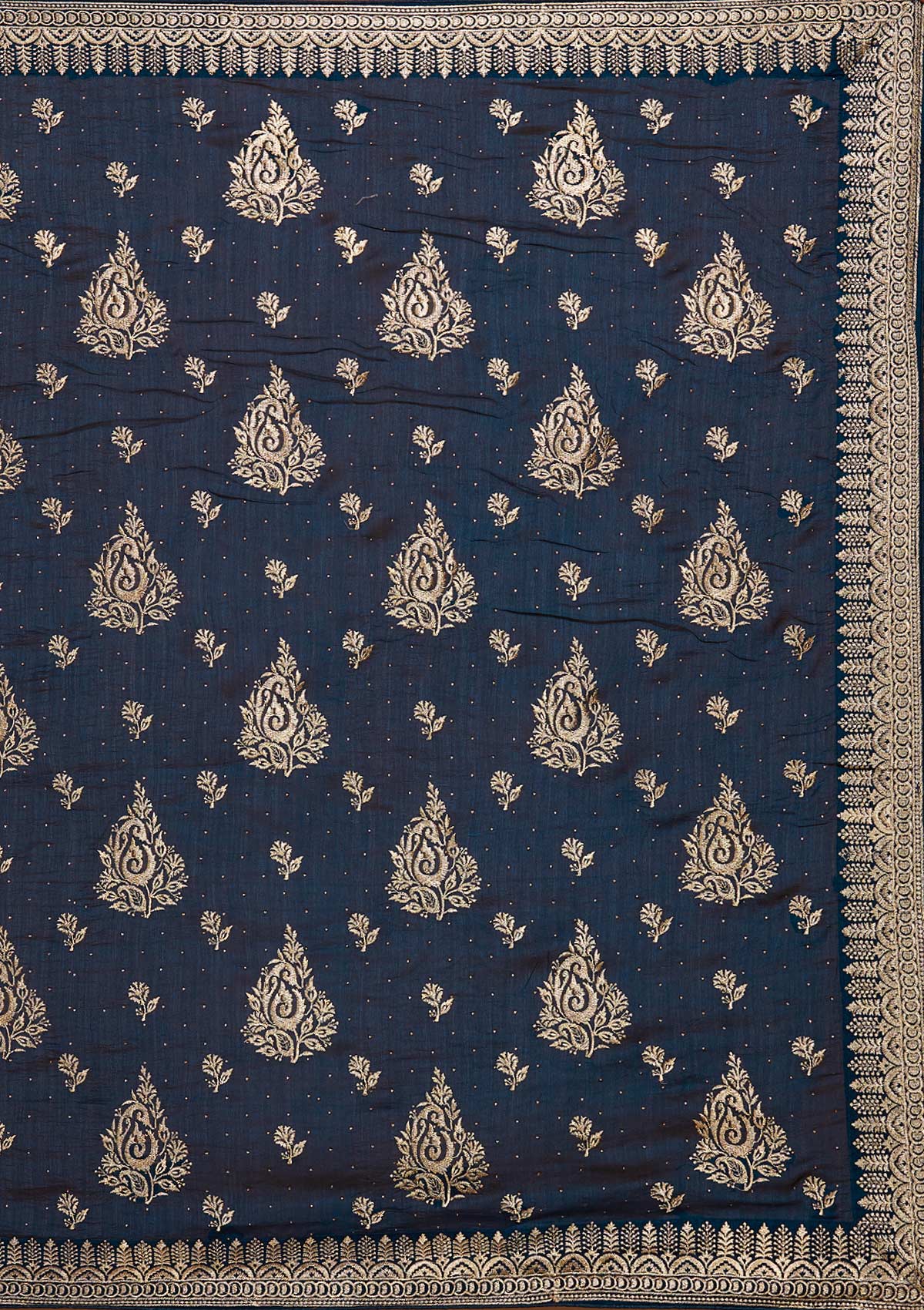 Peacock Blue Zariwork Raw Silk Saree - Koskii