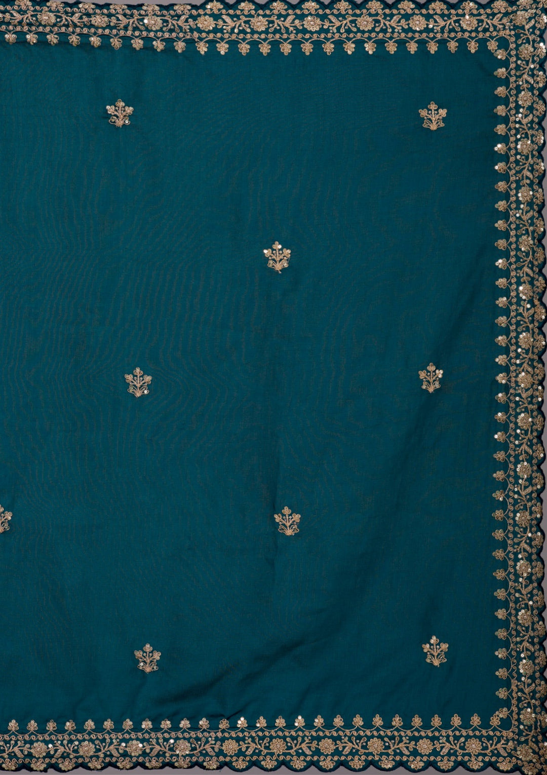 Peacock Blue Zariwork Raw Silk Saree-Koskii
