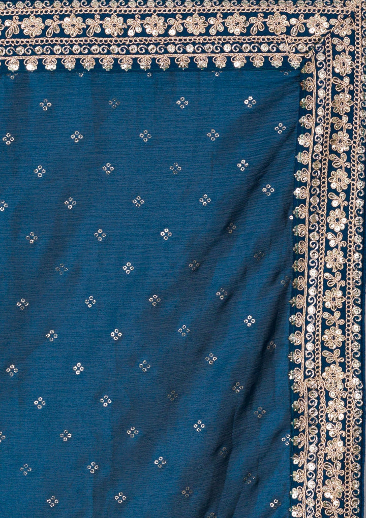 Peacock Blue Zariwork Raw Silk Saree-Koskii