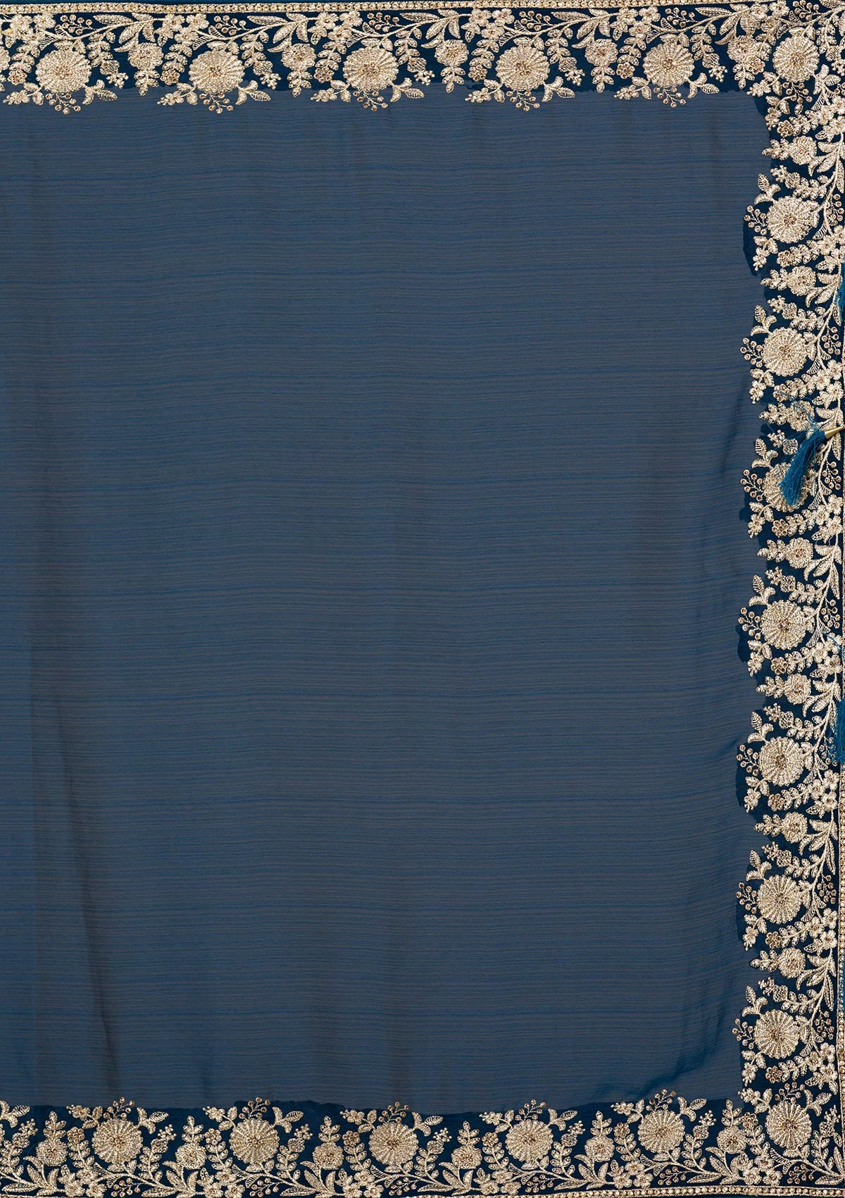 Peacock Blue Zariwork Raw Silk Saree-Koskii