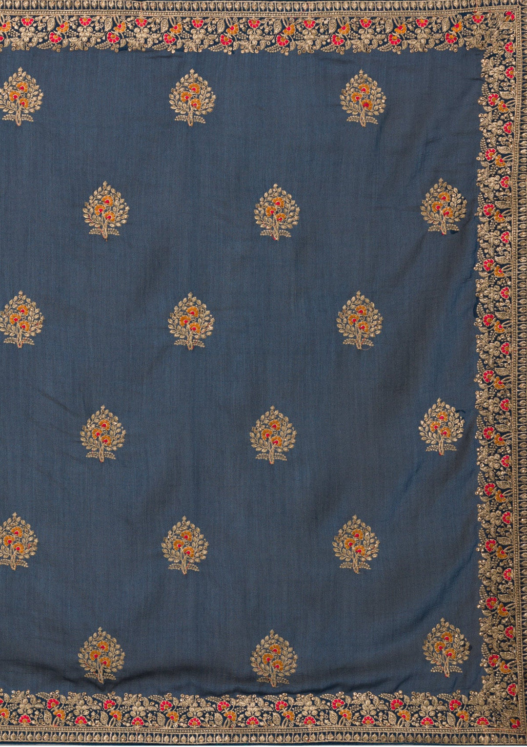 Peacock Blue Zariwork Raw Silk Saree-Koskii