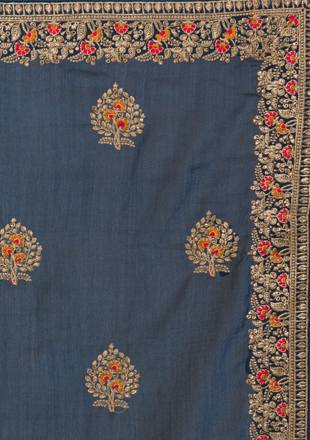 Peacock Blue Zariwork Raw Silk Saree-Koskii