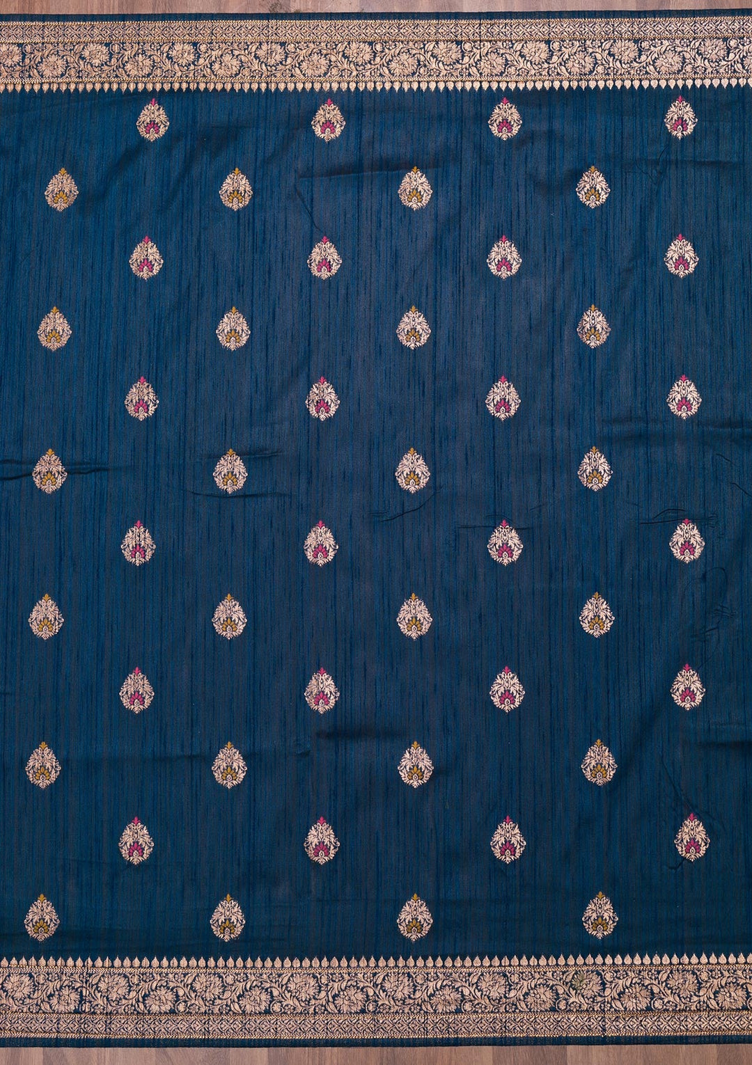 Peacock Blue Zariwork Raw Silk Saree-Koskii