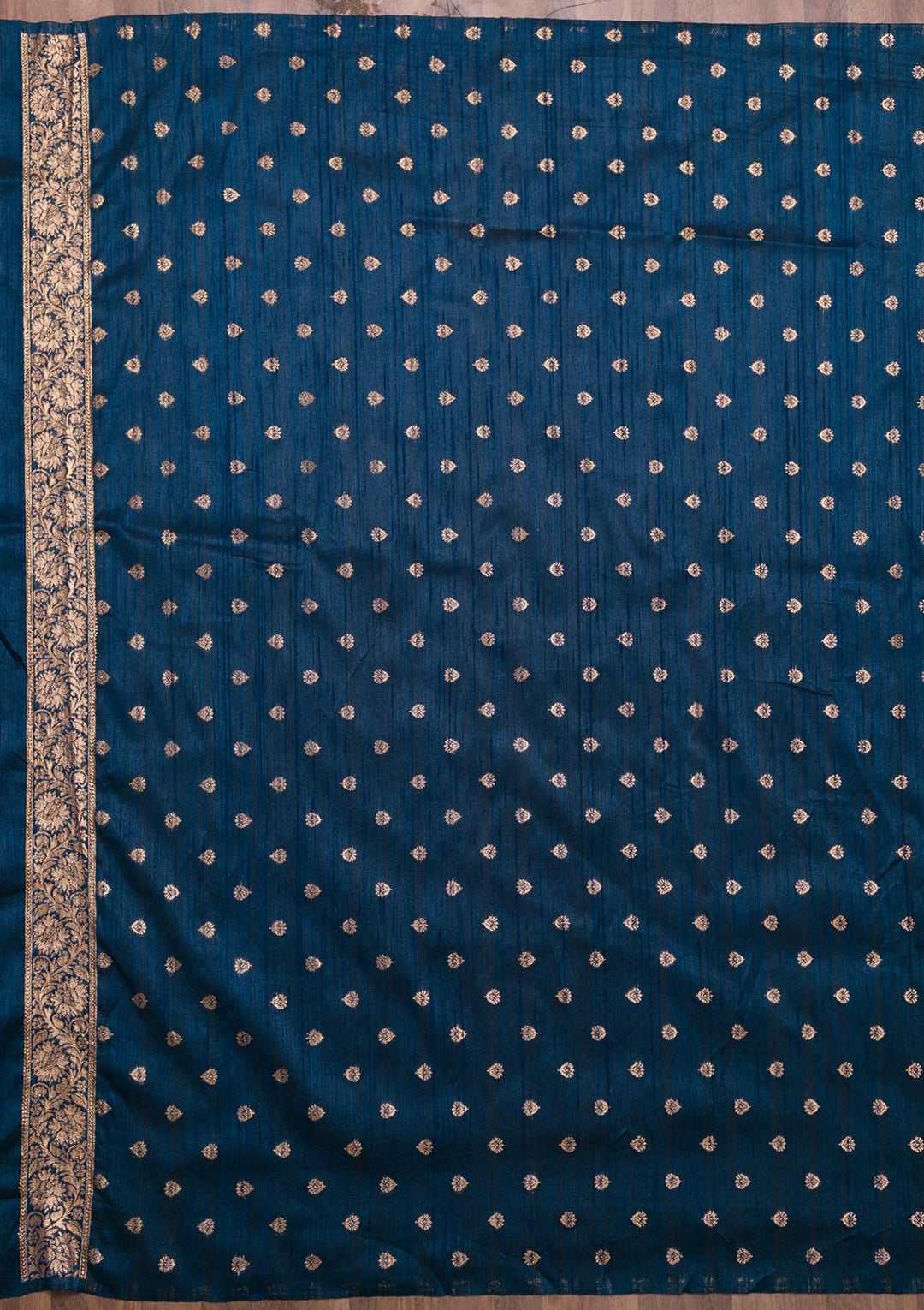 Peacock Blue Zariwork Raw Silk Saree-Koskii
