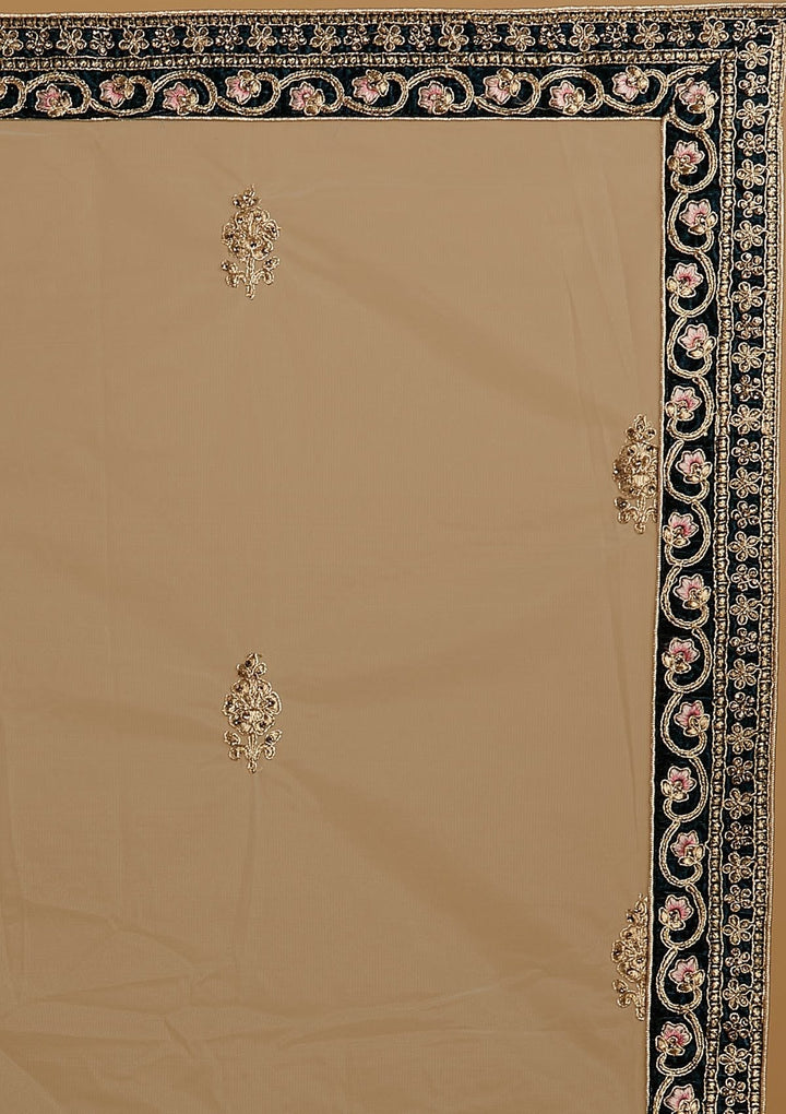 Peacock Blue Zariwork Velvet Designer Semi-Stitched Lehenga - koskii