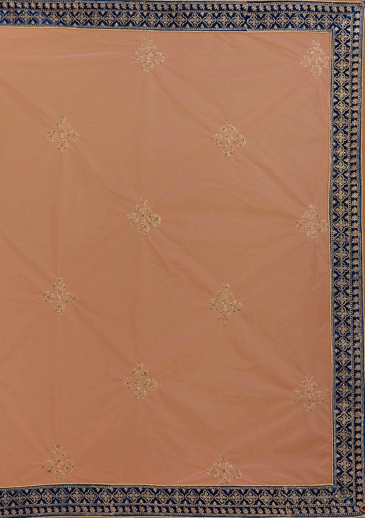 Peacock Blue Zariwork Velvet Designer Semi-Stitched Lehenga - Koskii