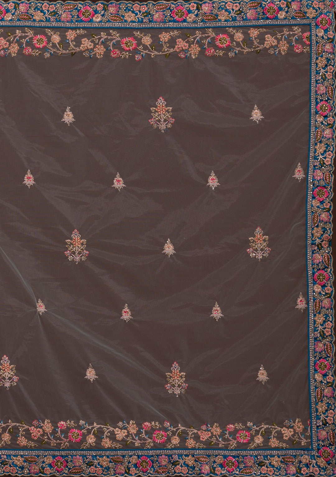 Peacock Blue Zariwork Velvet Designer Lehenga-Koskii