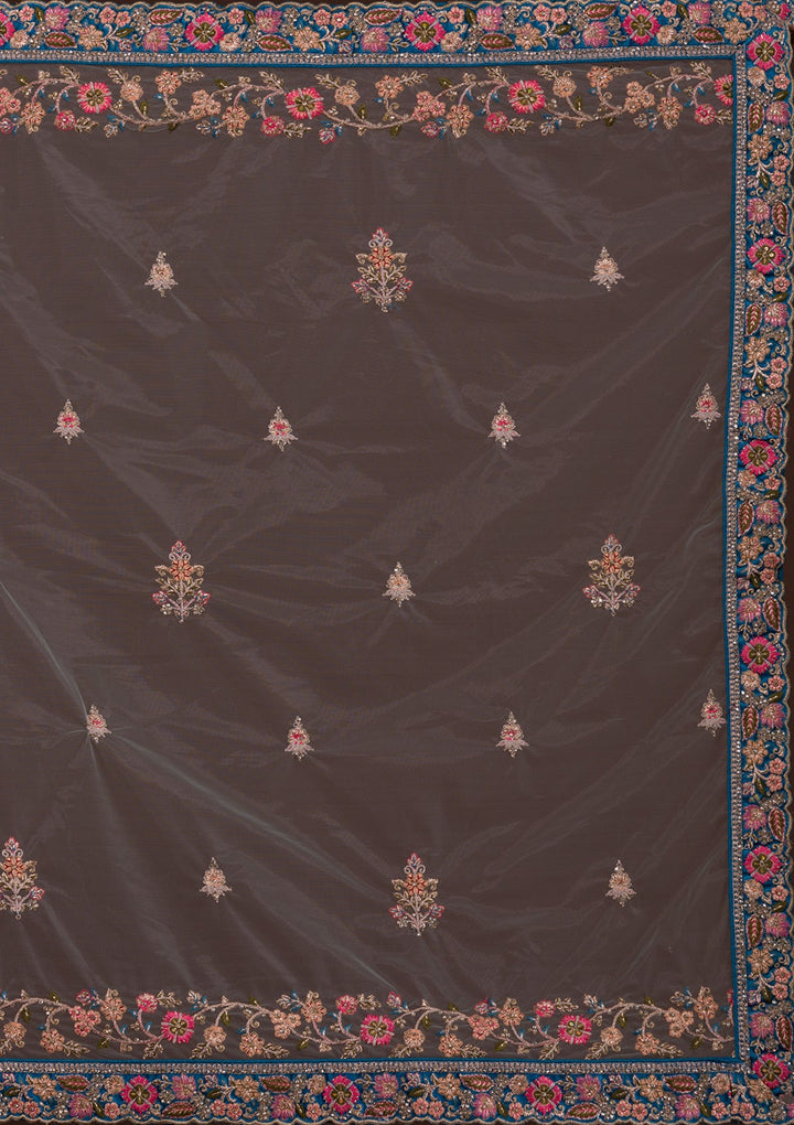 Peacock Blue Zariwork Velvet Designer Lehenga-Koskii
