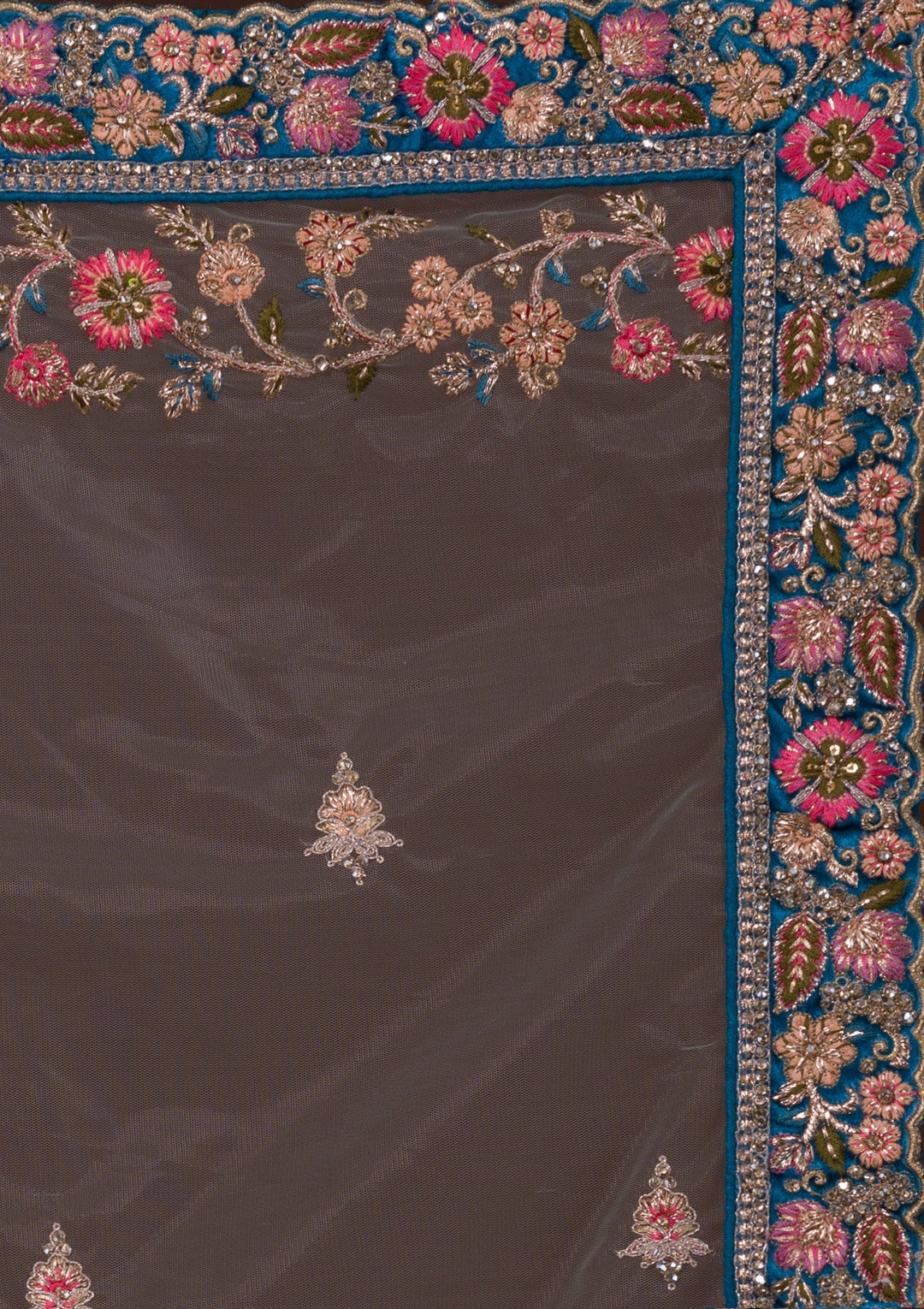Peacock Blue Zariwork Velvet Designer Lehenga-Koskii