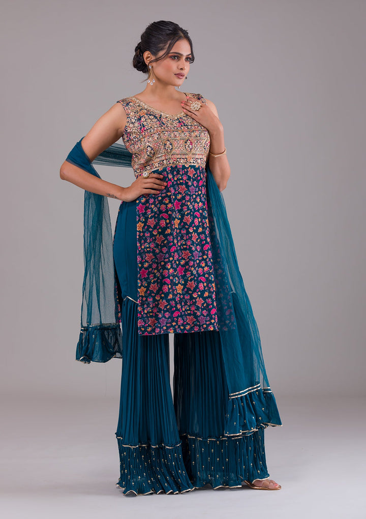 Peacock Blue Zariwork Velvet Salwar_RM-Koskii