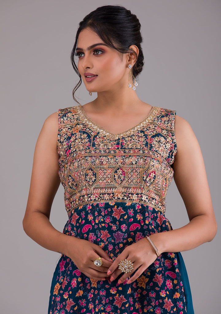 Peacock Blue Zariwork Velvet Salwar_RM-Koskii