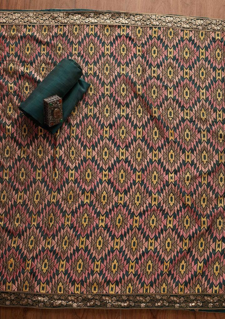 Peacock Green Chikankari Semi Crepe Unstitched Salwar Suit - Koskii