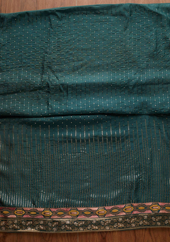 Peacock Green Chikankari Semi Crepe Unstitched Salwar Suit - Koskii