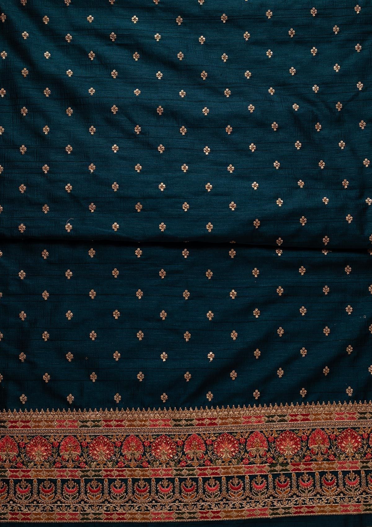 Peacock Green Stonework Raw Silk Designer Unstitched Salwar Suit - koskii
