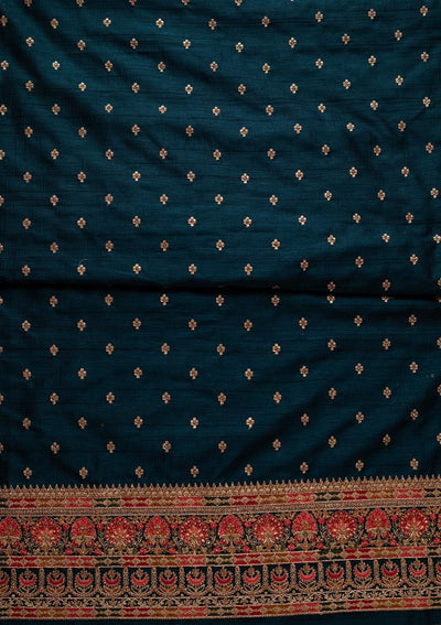 Peacock Green Stonework Raw Silk Designer Unstitched Salwar Suit - koskii