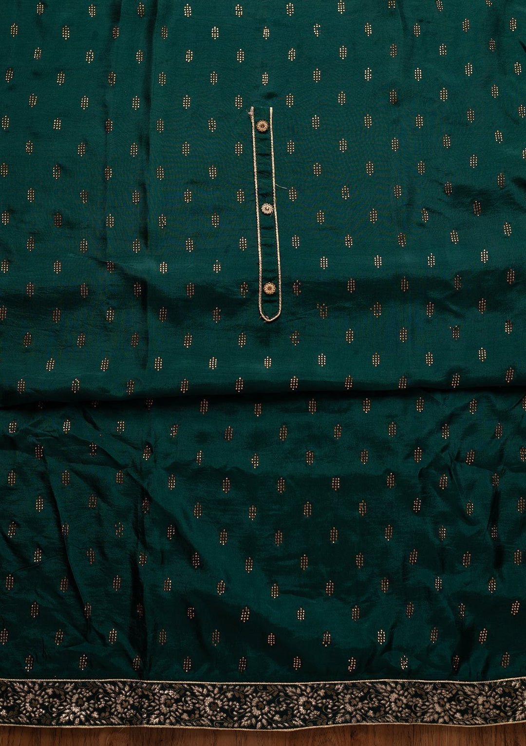 Peacock Green Swarovski Satin Designer Unstitched Salwar Suit - koskii
