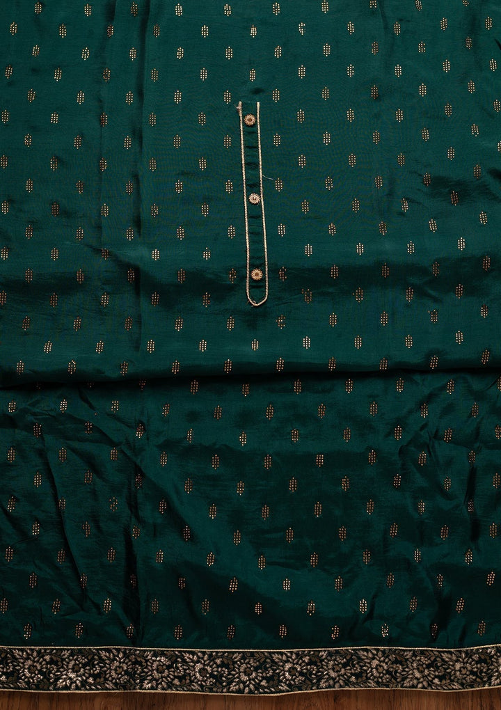 Peacock Green Swarovski Satin Designer Unstitched Salwar Suit - koskii