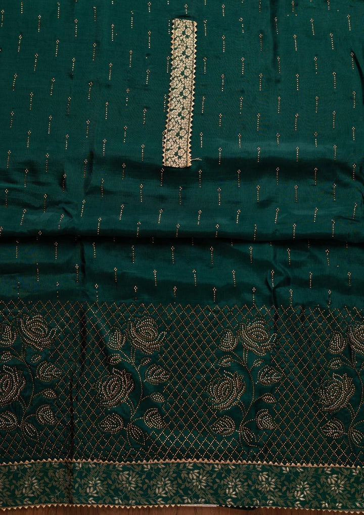 Peacock Green Swarovski Satin Designer Unstitched Salwar Suit - koskii
