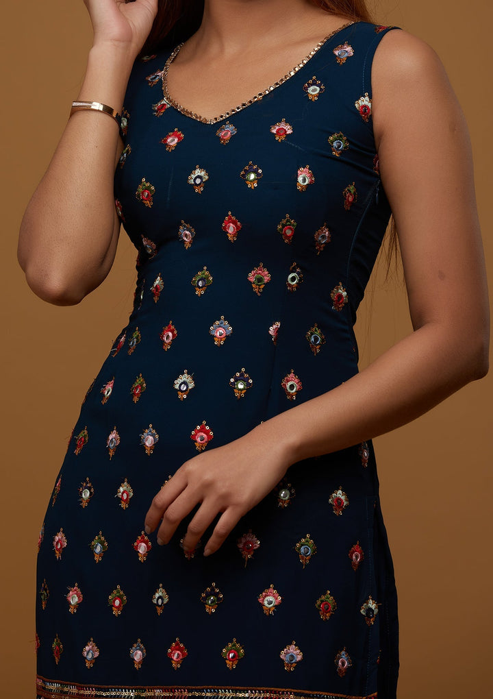 Peacock Green Threadwork Georgette Designer Salwar Suit - Koskii