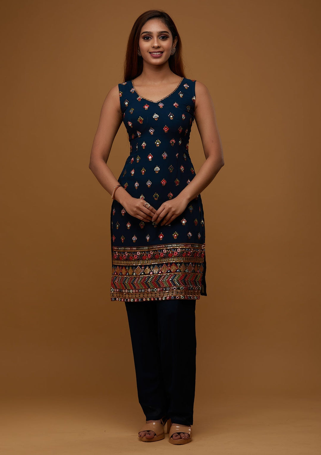 Peacock Green Threadwork Georgette Designer Salwar Suit - Koskii