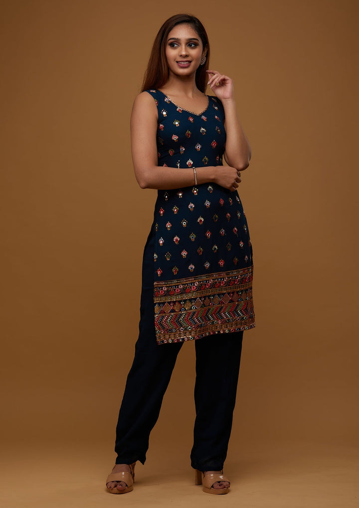 Peacock Green Threadwork Georgette Designer Salwar Suit - Koskii