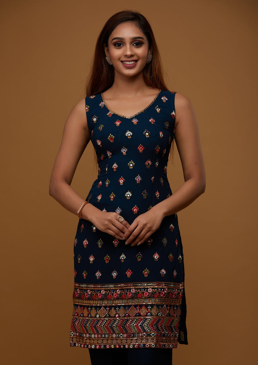 Peacock Green Threadwork Georgette Designer Salwar Suit - Koskii