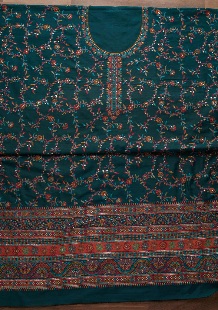 Peacock Green Threadwork Georgette Unstitched Salwar Suit - Koskii