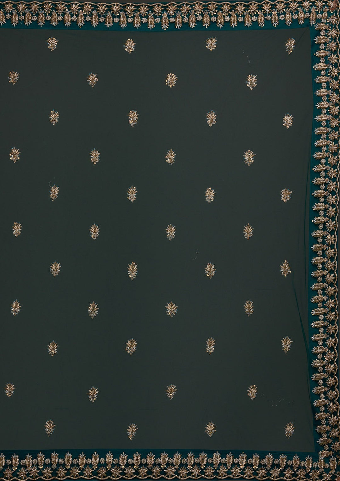 Peacock Green Zardosi Raw Silk Designer Lehenga - Koskii