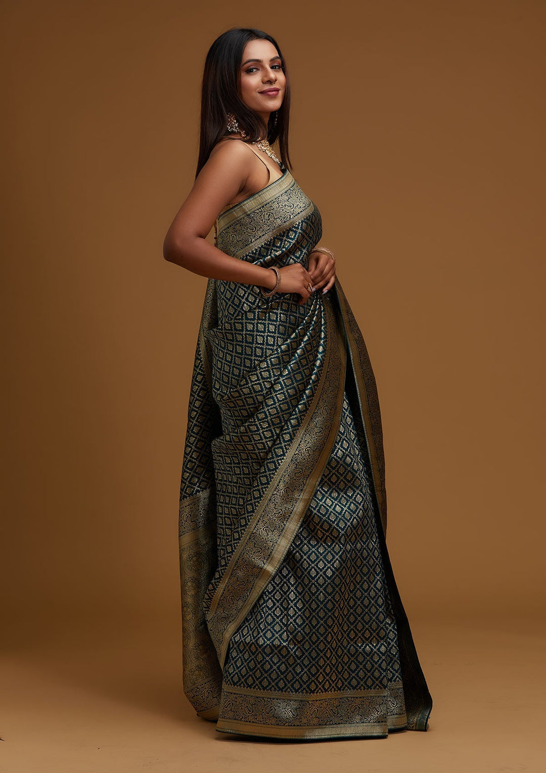 Peacock Green Zariwork Art Silk Designer Saree - Koskii