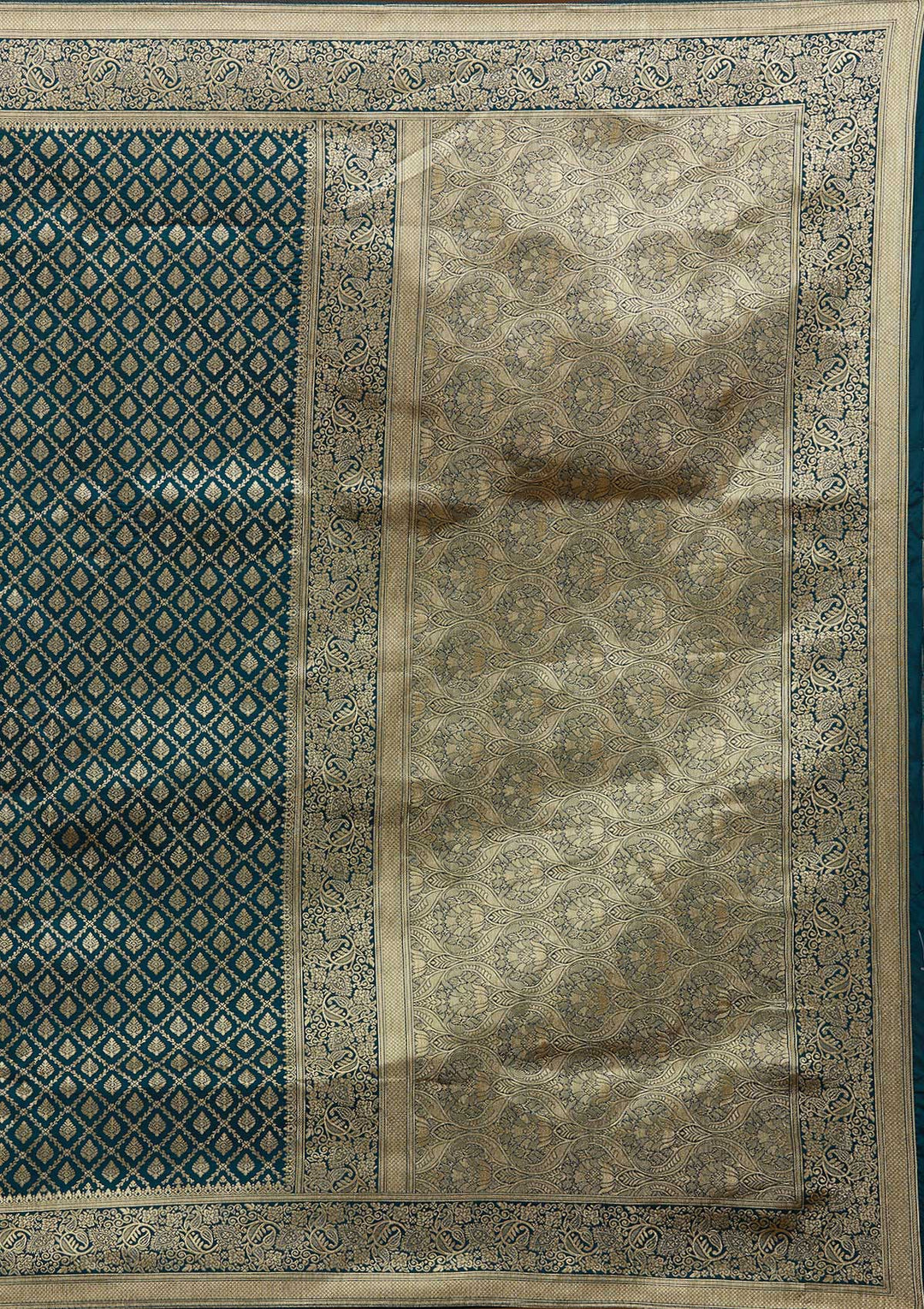 Peacock Green Zariwork Art Silk Designer Saree - Koskii