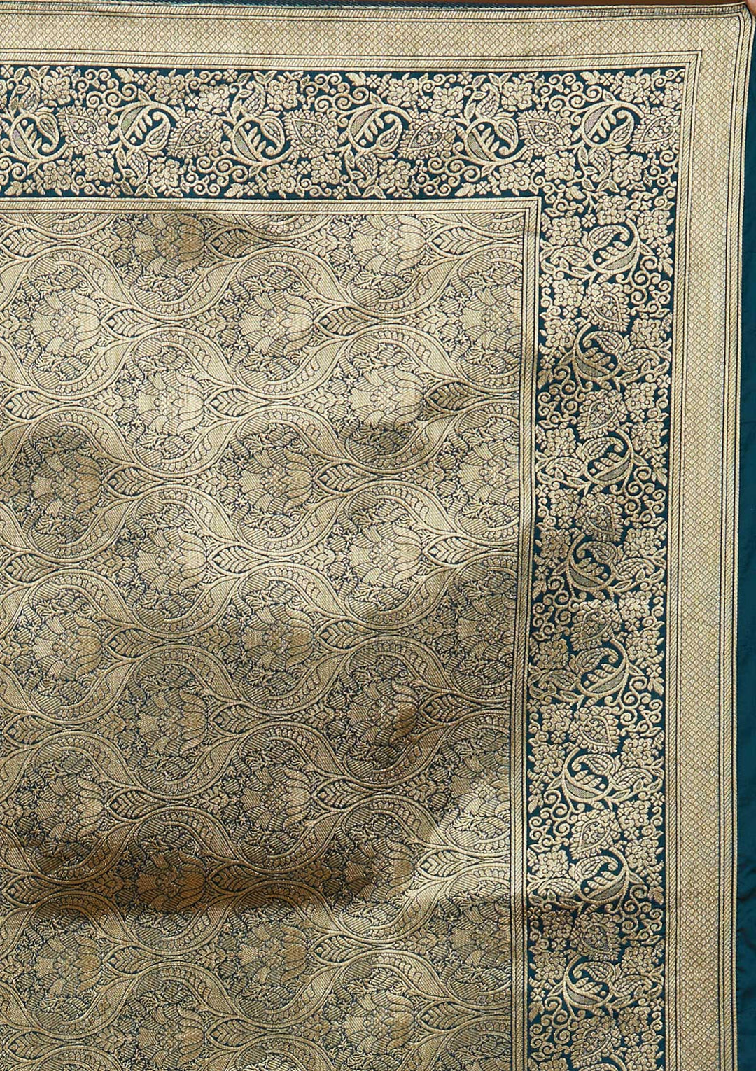 Peacock Green Zariwork Art Silk Designer Saree - Koskii