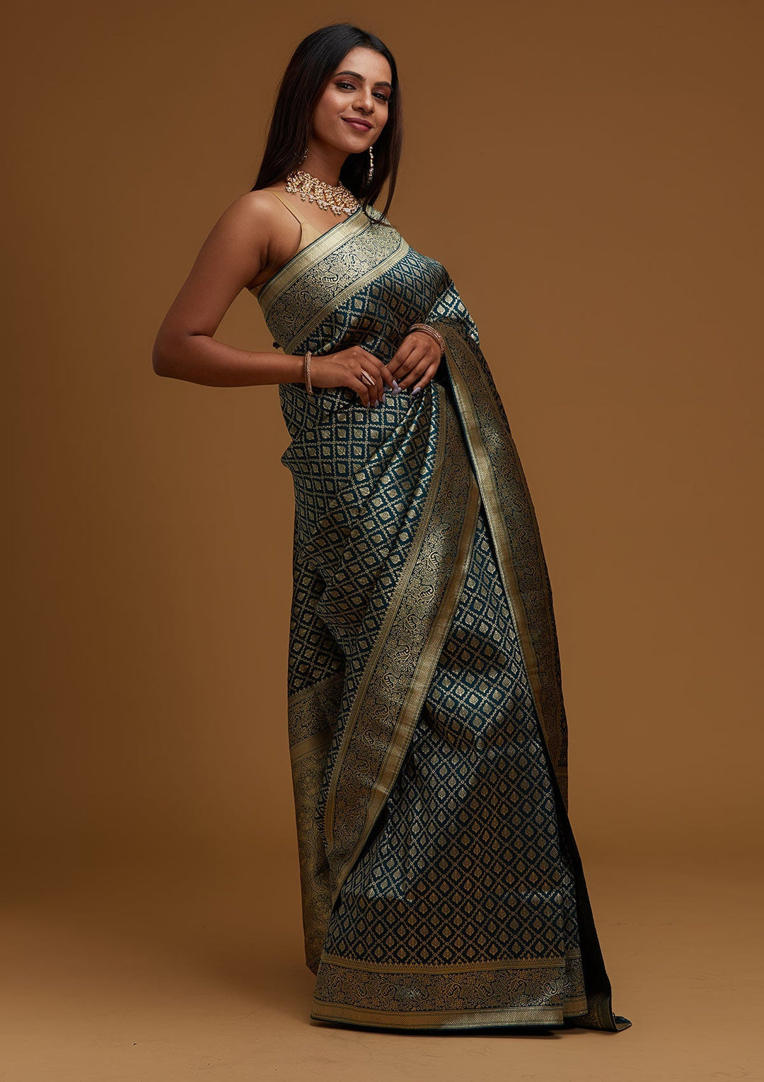 Peacock Green Zariwork Art Silk Designer Saree - Koskii