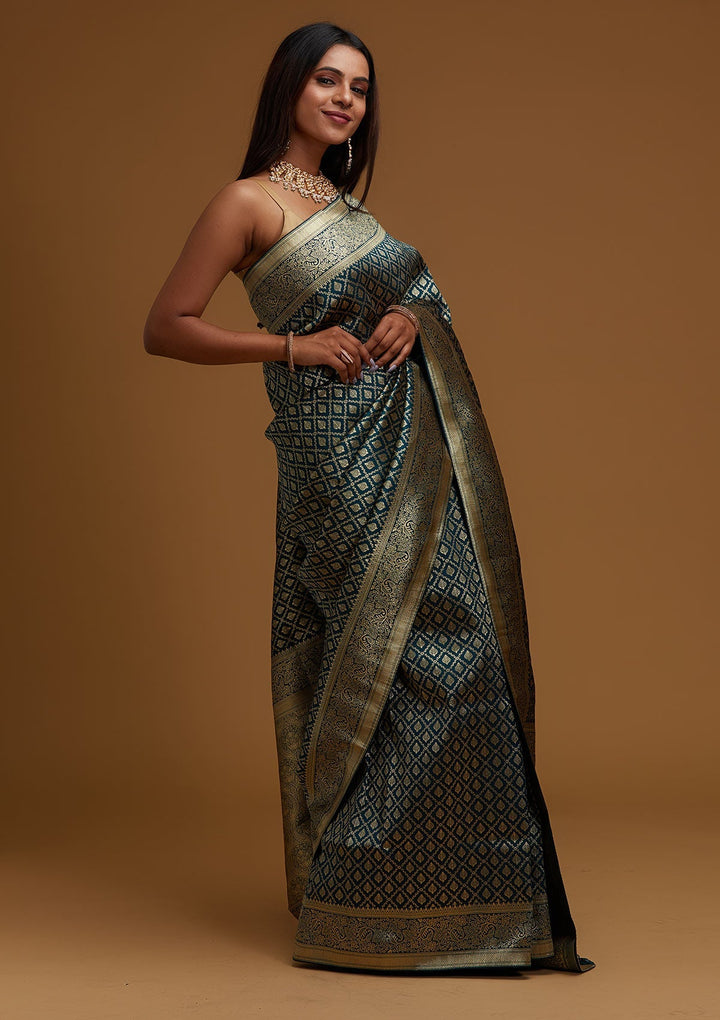 Peacock Green Zariwork Art Silk Designer Saree - Koskii