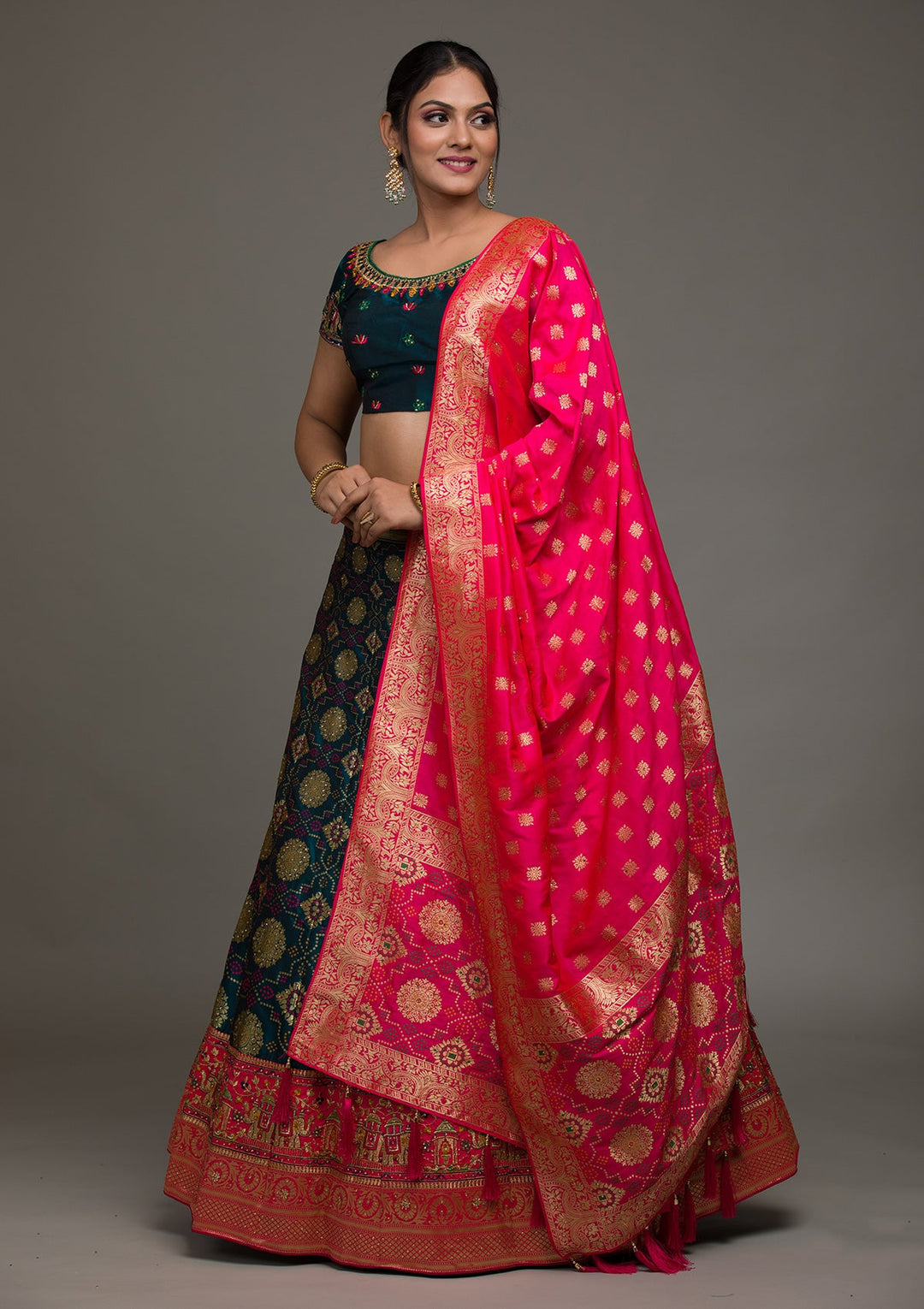 Peacock Green Zariwork Banarasi Lehenga-koskii