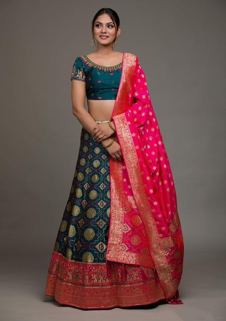 Peacock Green Zariwork Banarasi Lehenga-koskii