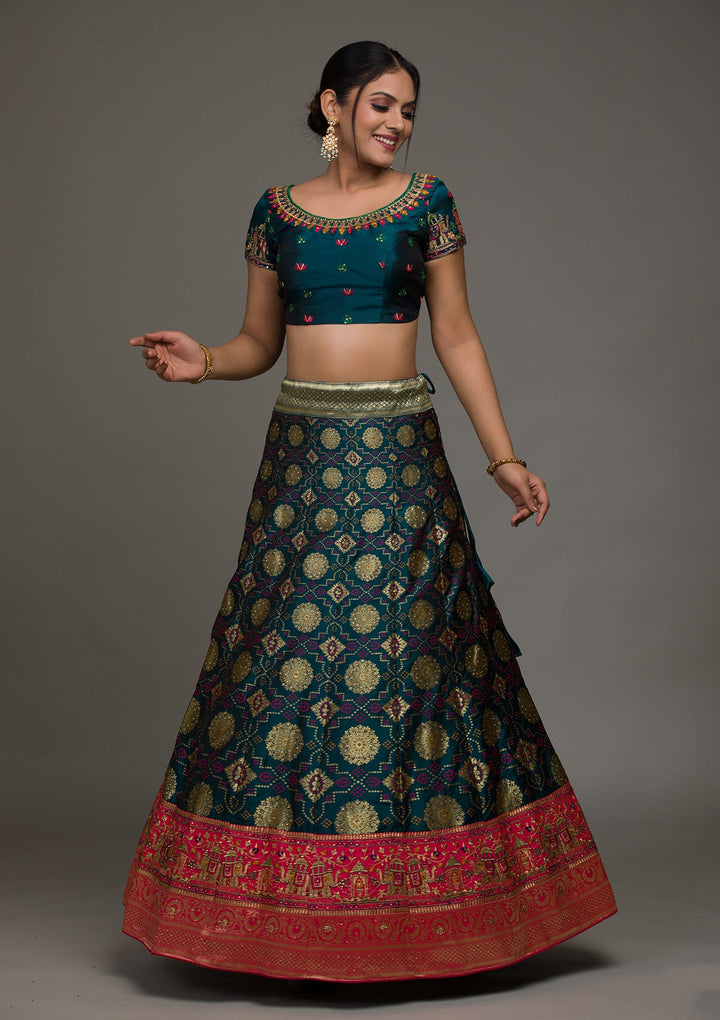 Peacock Green Zariwork Banarasi Lehenga-koskii
