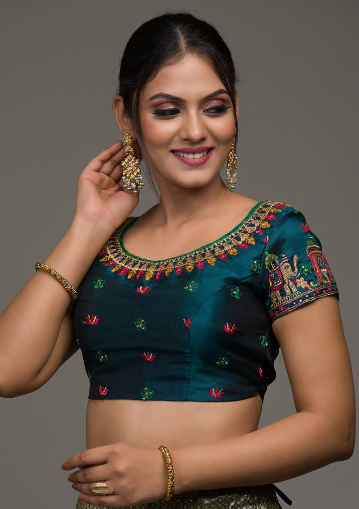Peacock Green Zariwork Banarasi Lehenga-koskii