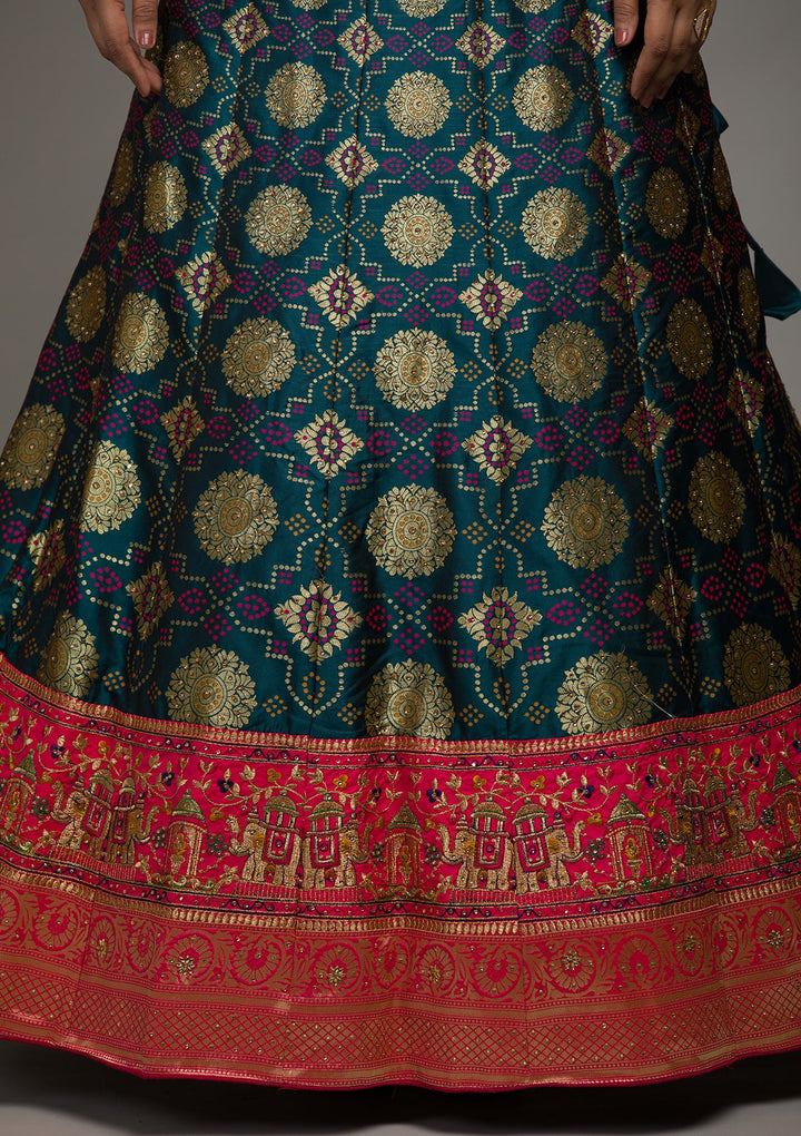 Peacock Green Zariwork Banarasi Lehenga-koskii