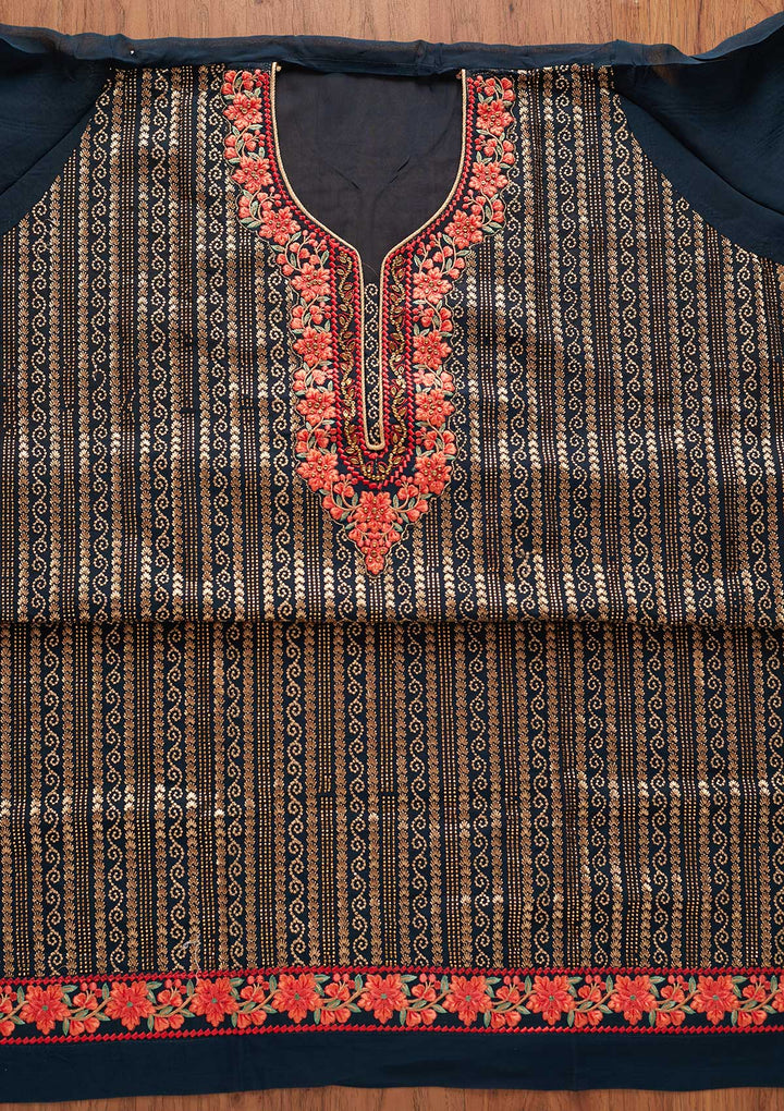 Peacock Green Zariwork Georgette Designer Unstitched Salwar Suit - koskii