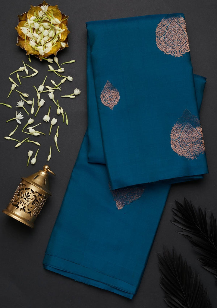 Peacock Green Zariwork Pure Silk Designer Saree - Koskii