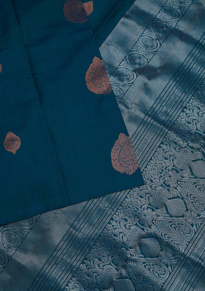 Peacock Green Zariwork Pure Silk Designer Saree - Koskii