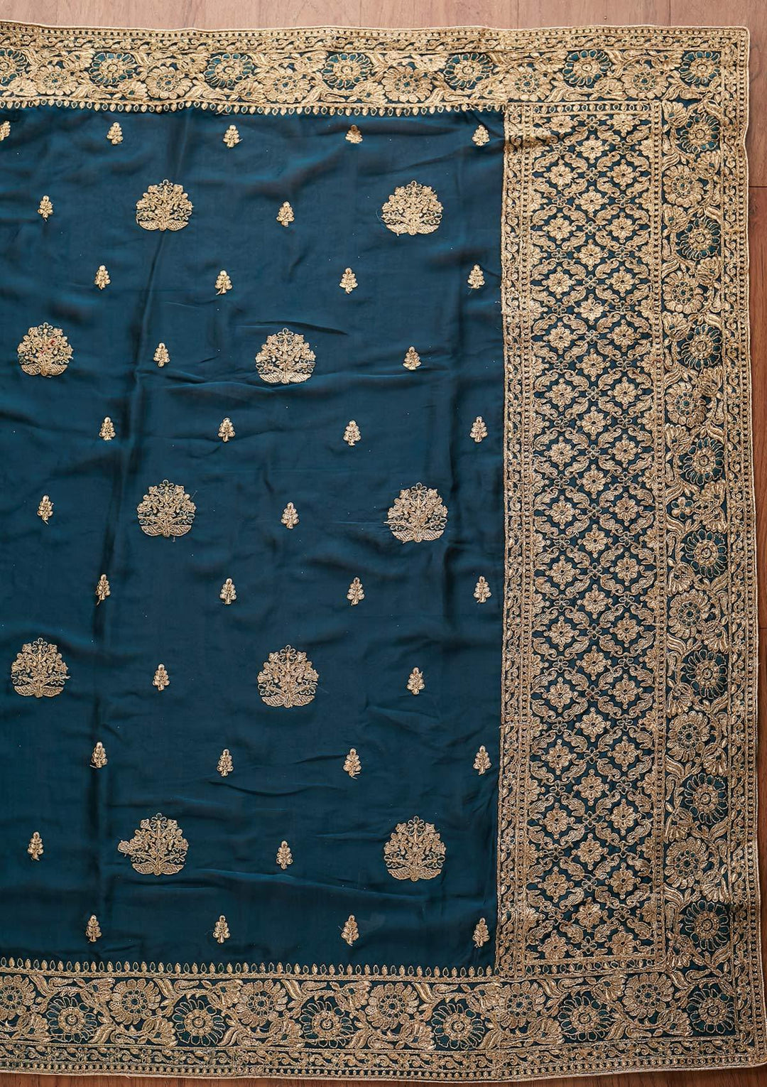Peacock Green Zariwork Satin Designer Saree - koskii