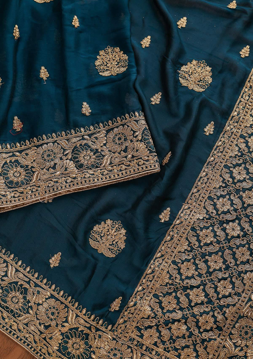 Peacock Green Zariwork Satin Designer Saree - koskii