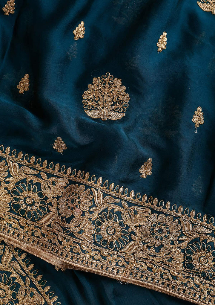 Peacock Green Zariwork Satin Designer Saree - koskii