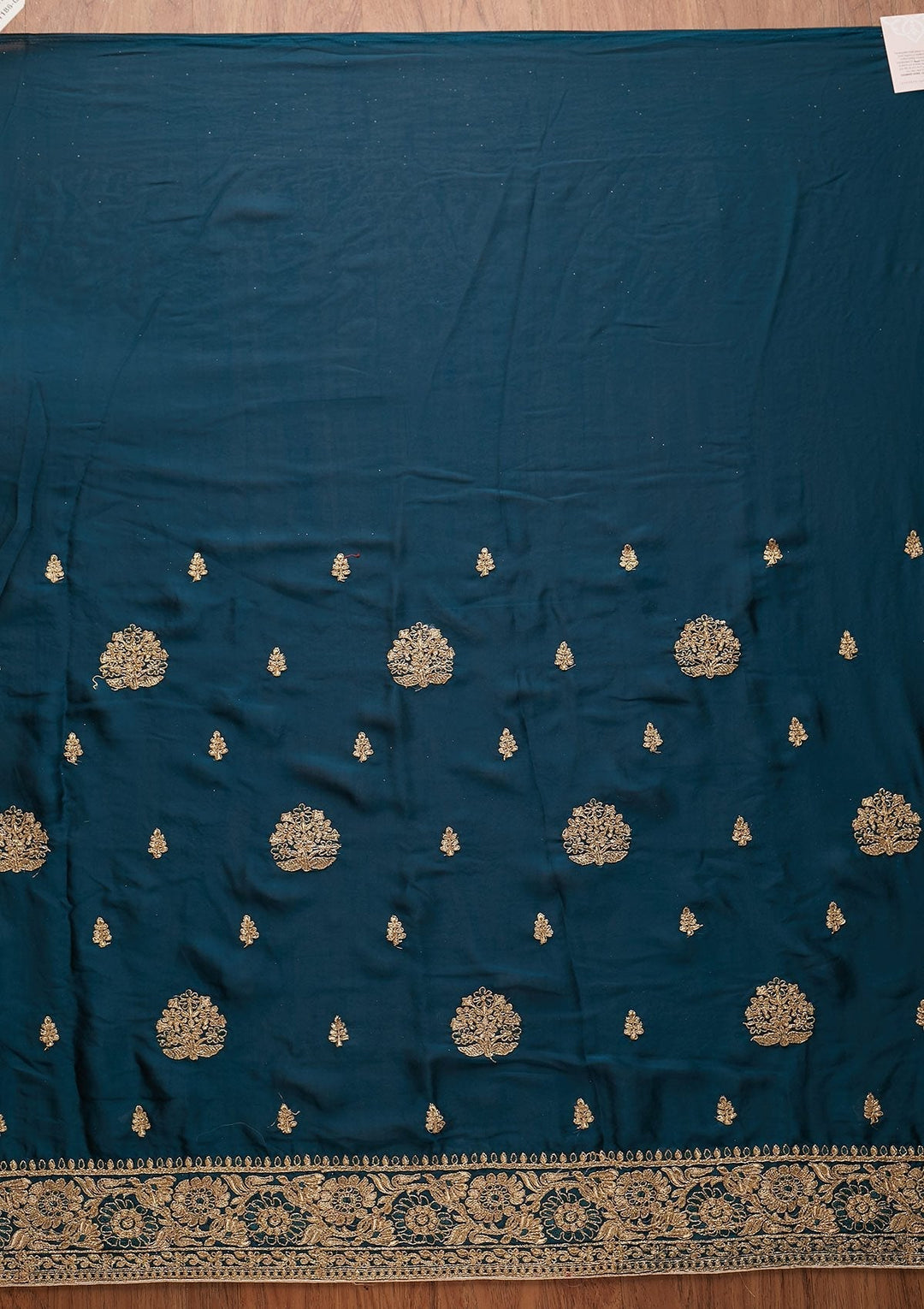 Peacock Green Zariwork Satin Designer Saree - koskii