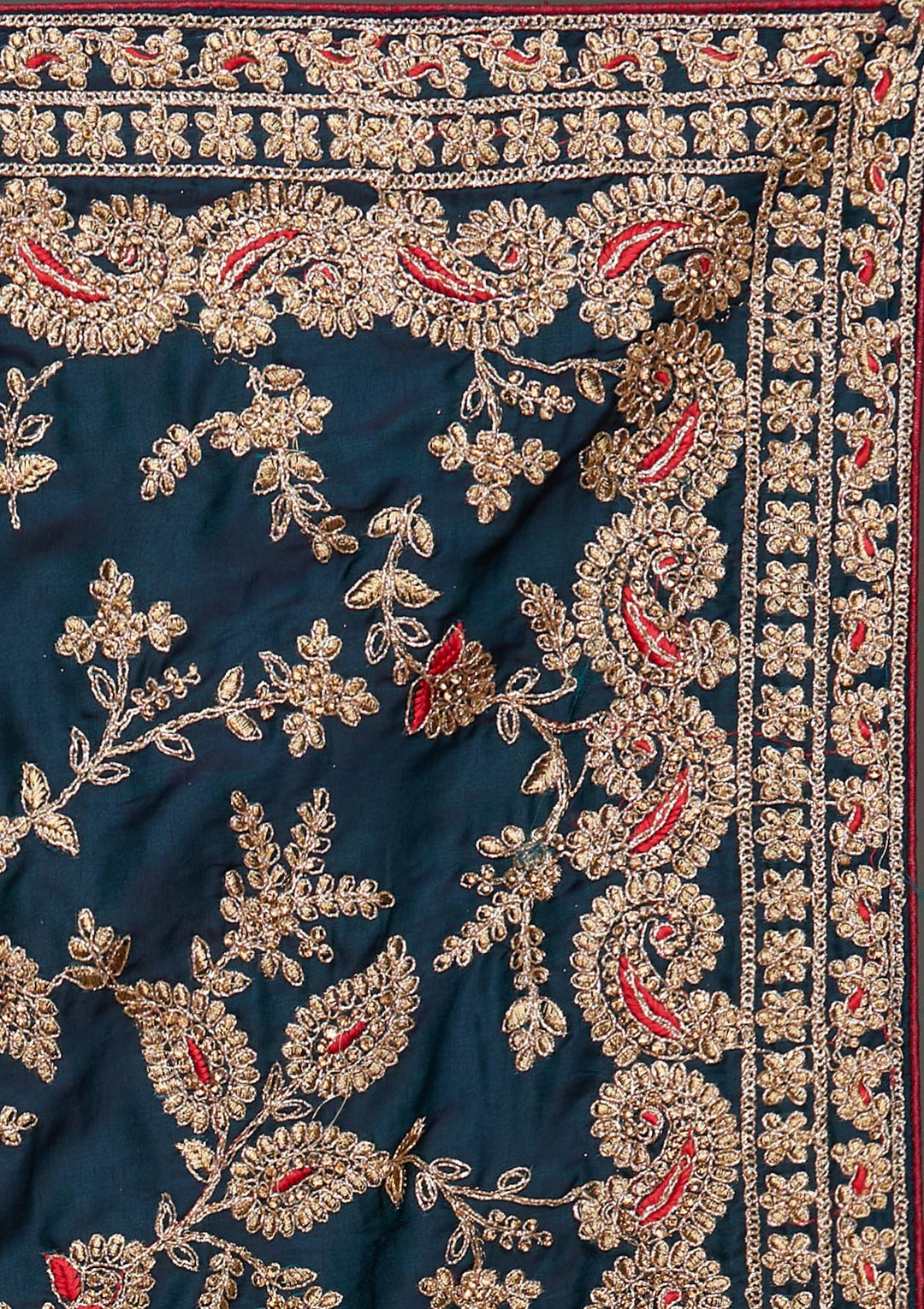 Peacock Green Zariwork Semi Crepe Saree - Koskii