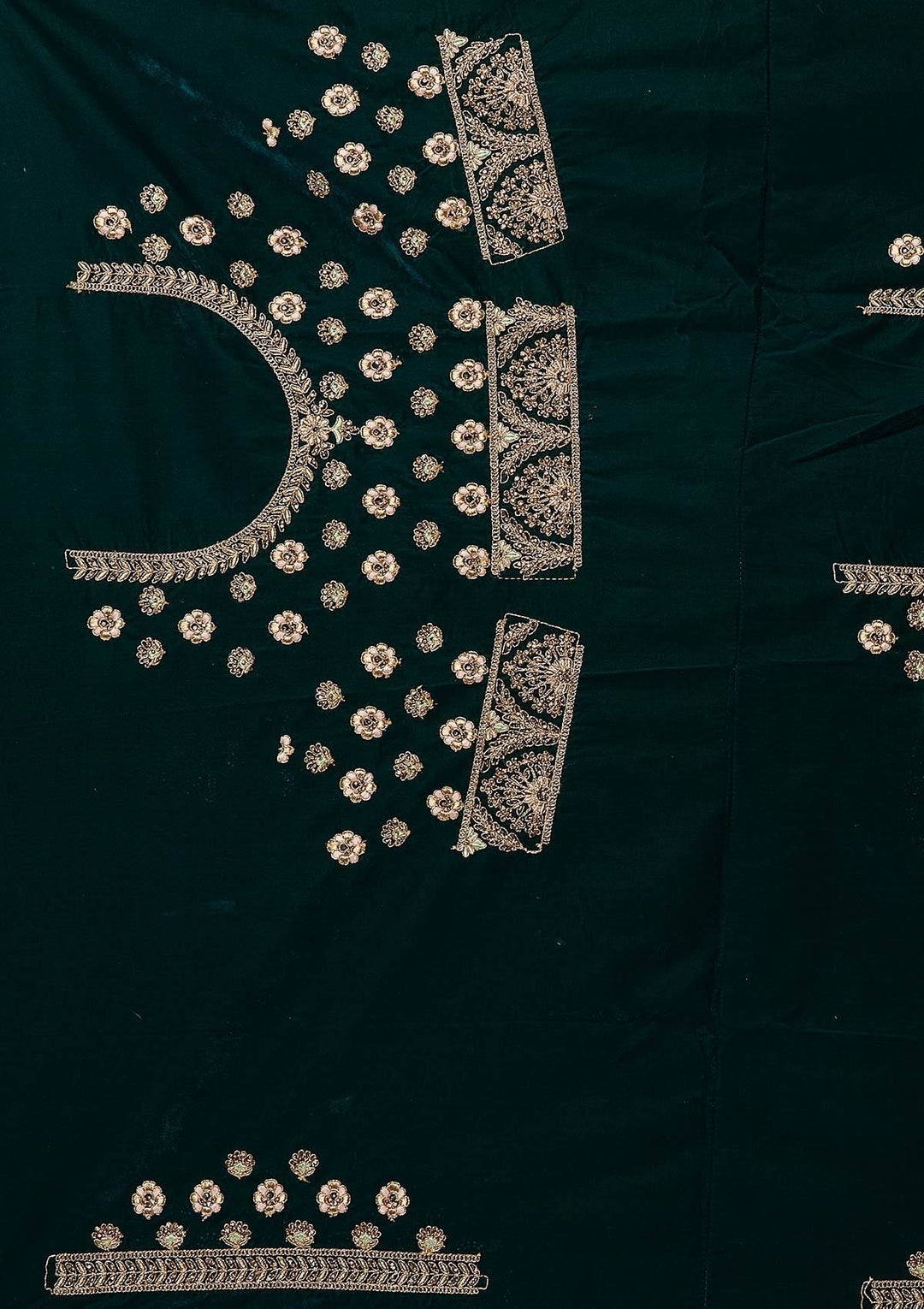 Peacock Green Zariwork Velvet Designer Semi-Stitched Lehenga - koskii